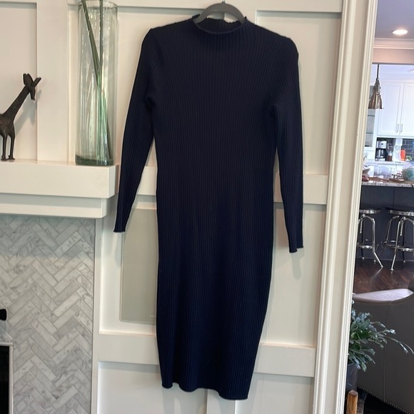 Madewell Ribbed Navy MIDI Dress - Picture 4 of 10